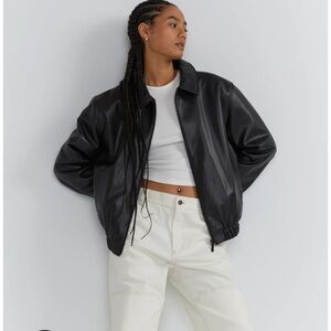 ***ISO*** OAK + FORT Black Vegan Leather Bomber Jacket